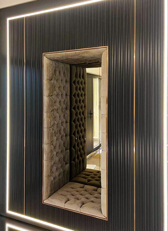 tapicerowana ścianka z siedziskiem + led